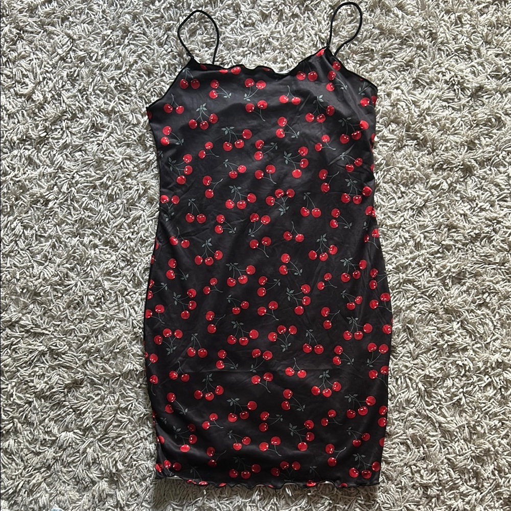 Cherry Print Black Dress